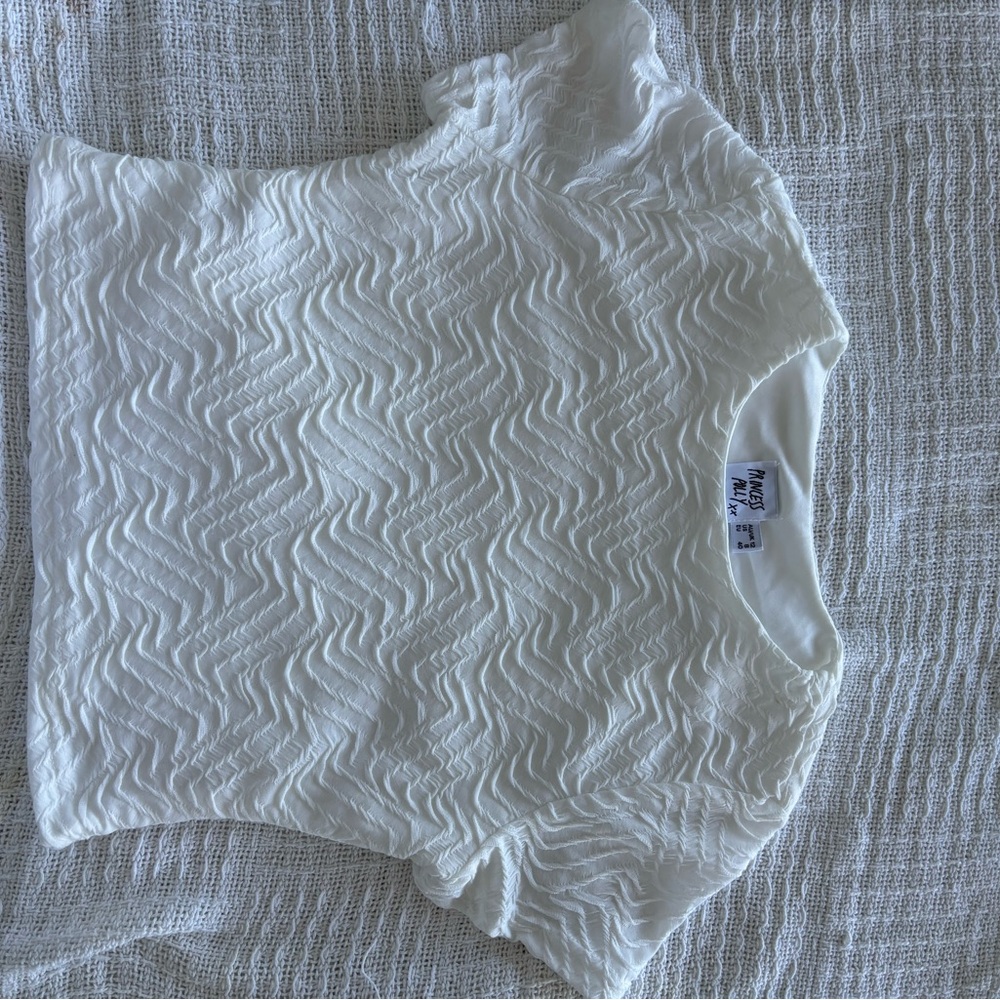 White Textured Short Sleeve Top
